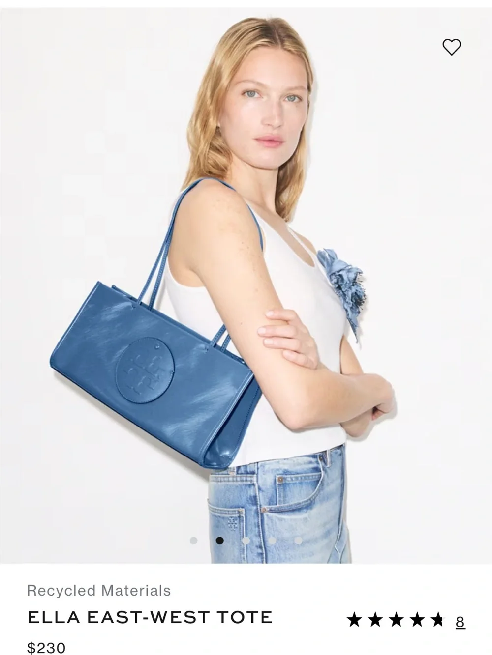Tory Burch Periwinkle Blue Leather Shoulder Tote with Embossed Logo